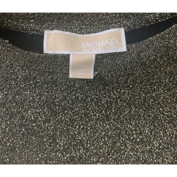 Michael Michael Kors Womens Size XS Double Bell Sleeve Black Gold Sparkle Short - Picture 5 of 5